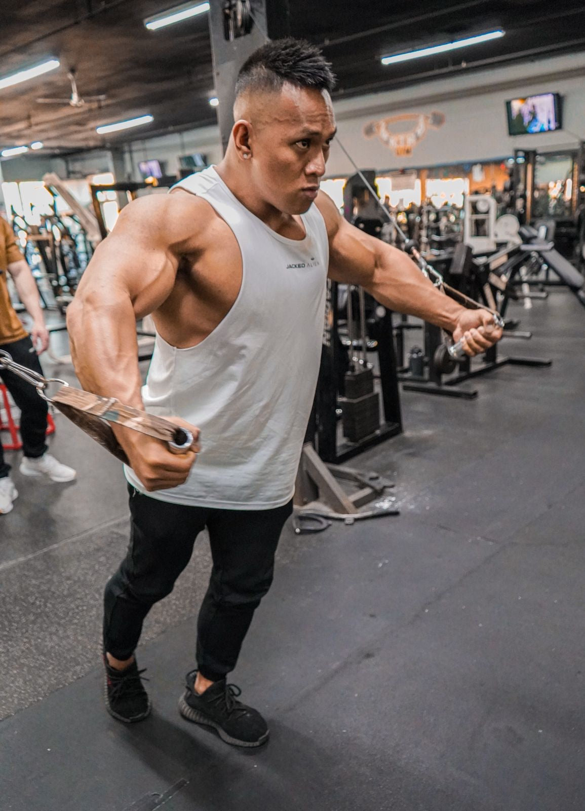 White Alien Pump Cut Off Tank Top