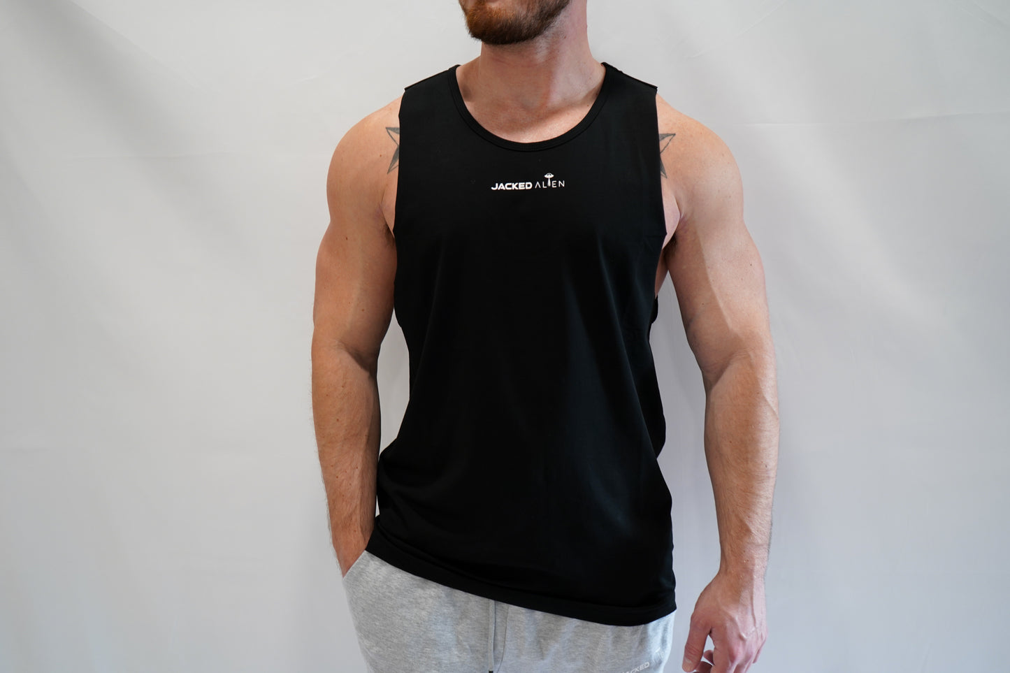 Black Alien Pump Cut Off Tank Top