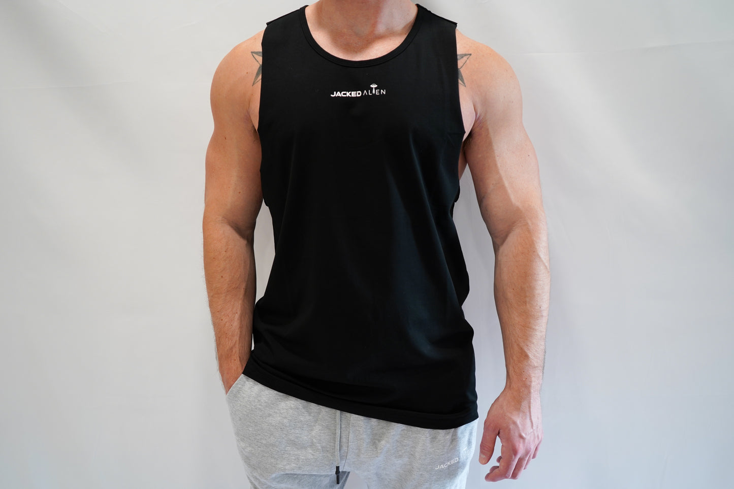 Black Alien Pump Cut Off Tank Top