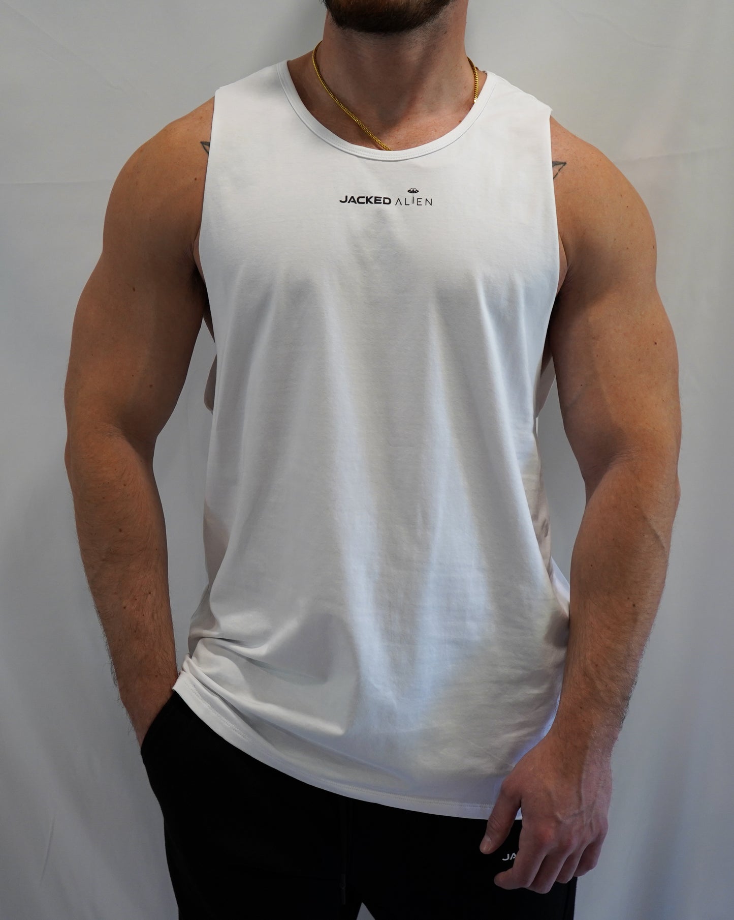 White Alien Pump Cut Off Tank Top