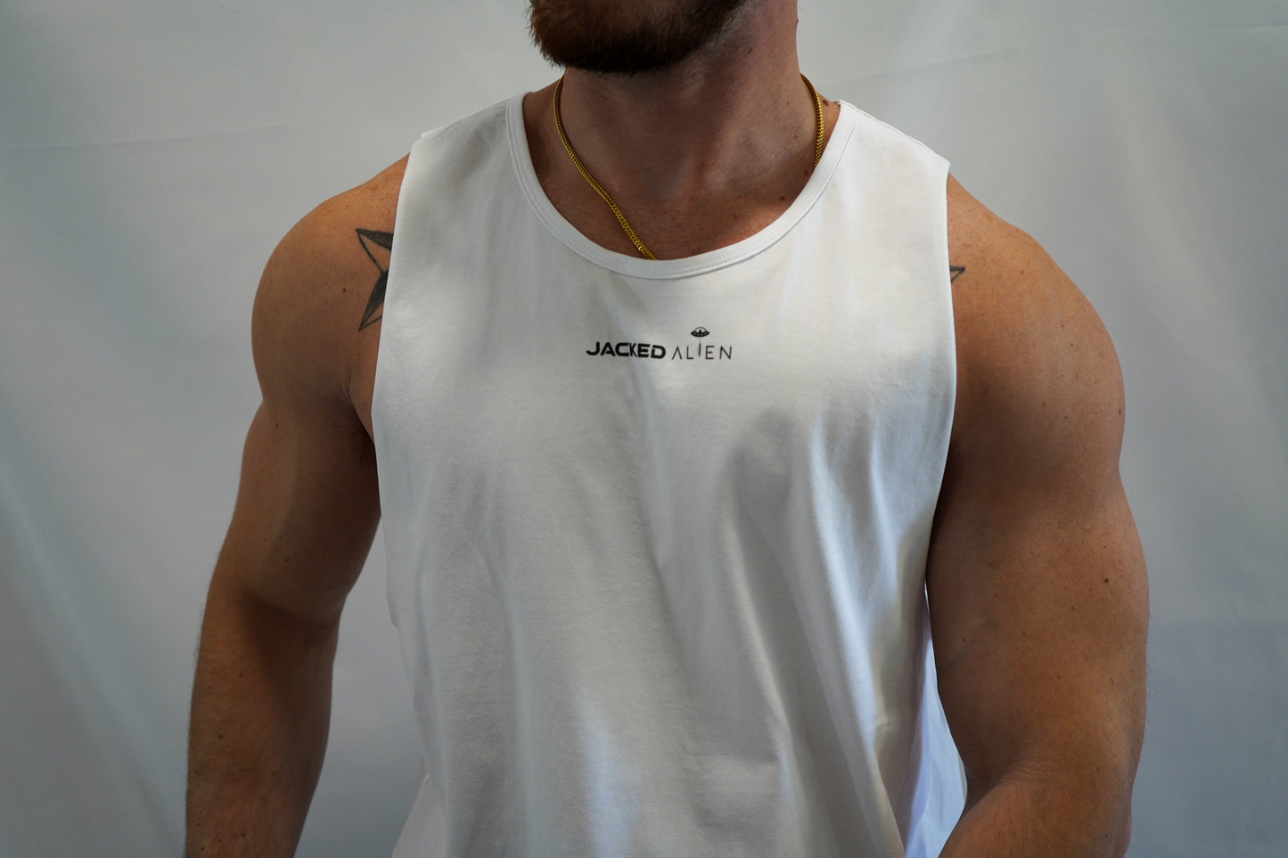 White Alien Pump Cut Off Tank Top
