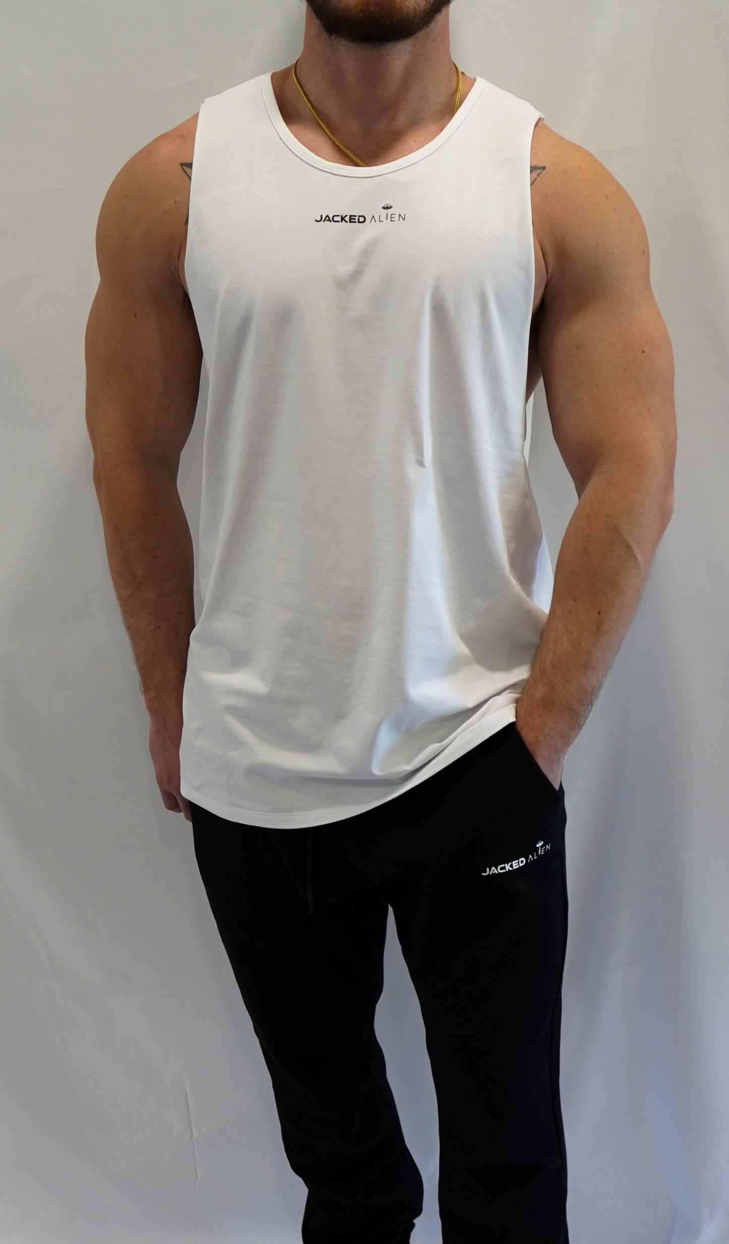 White Alien Pump Cut Off Tank Top
