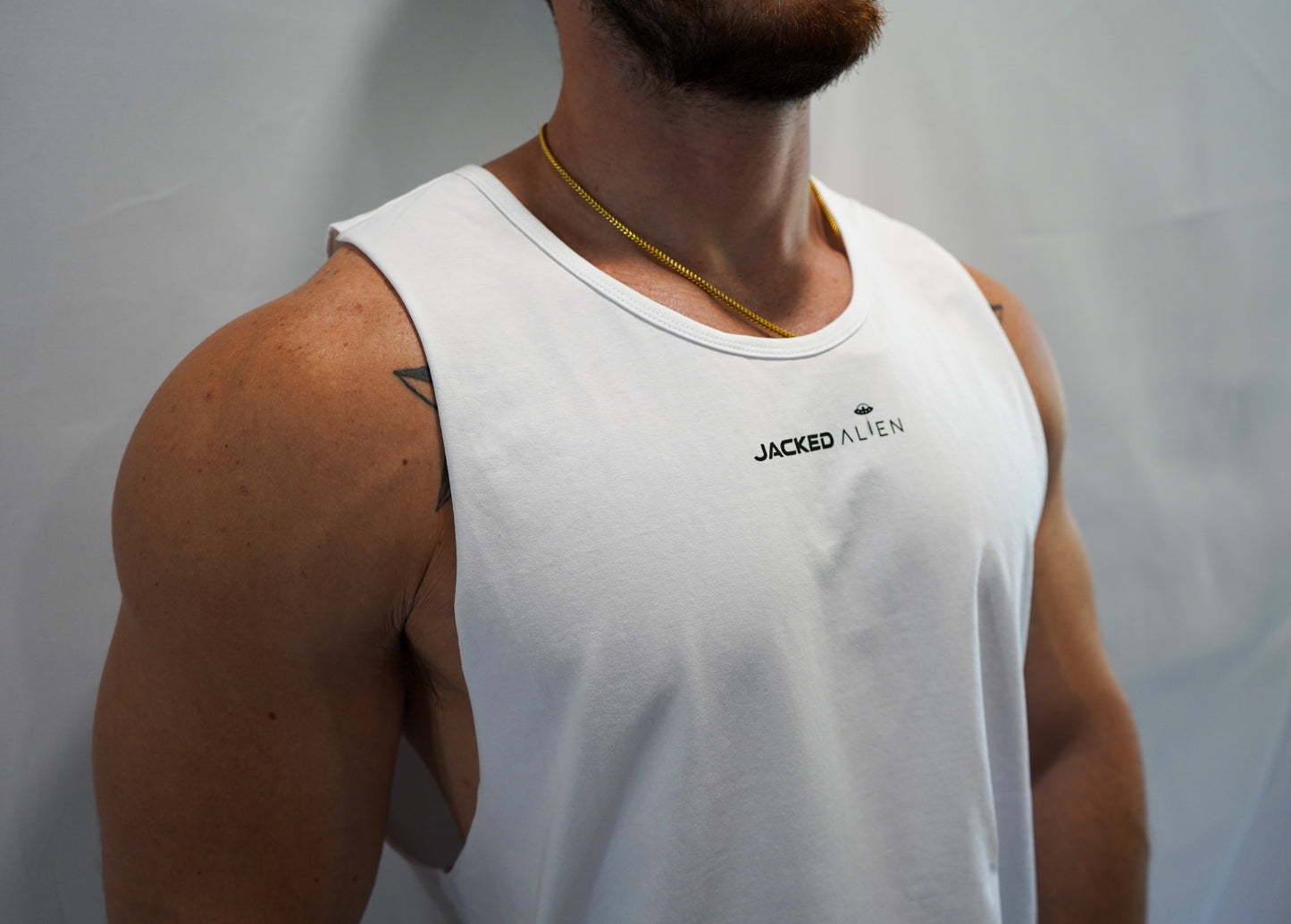 White Alien Pump Cut Off Tank Top