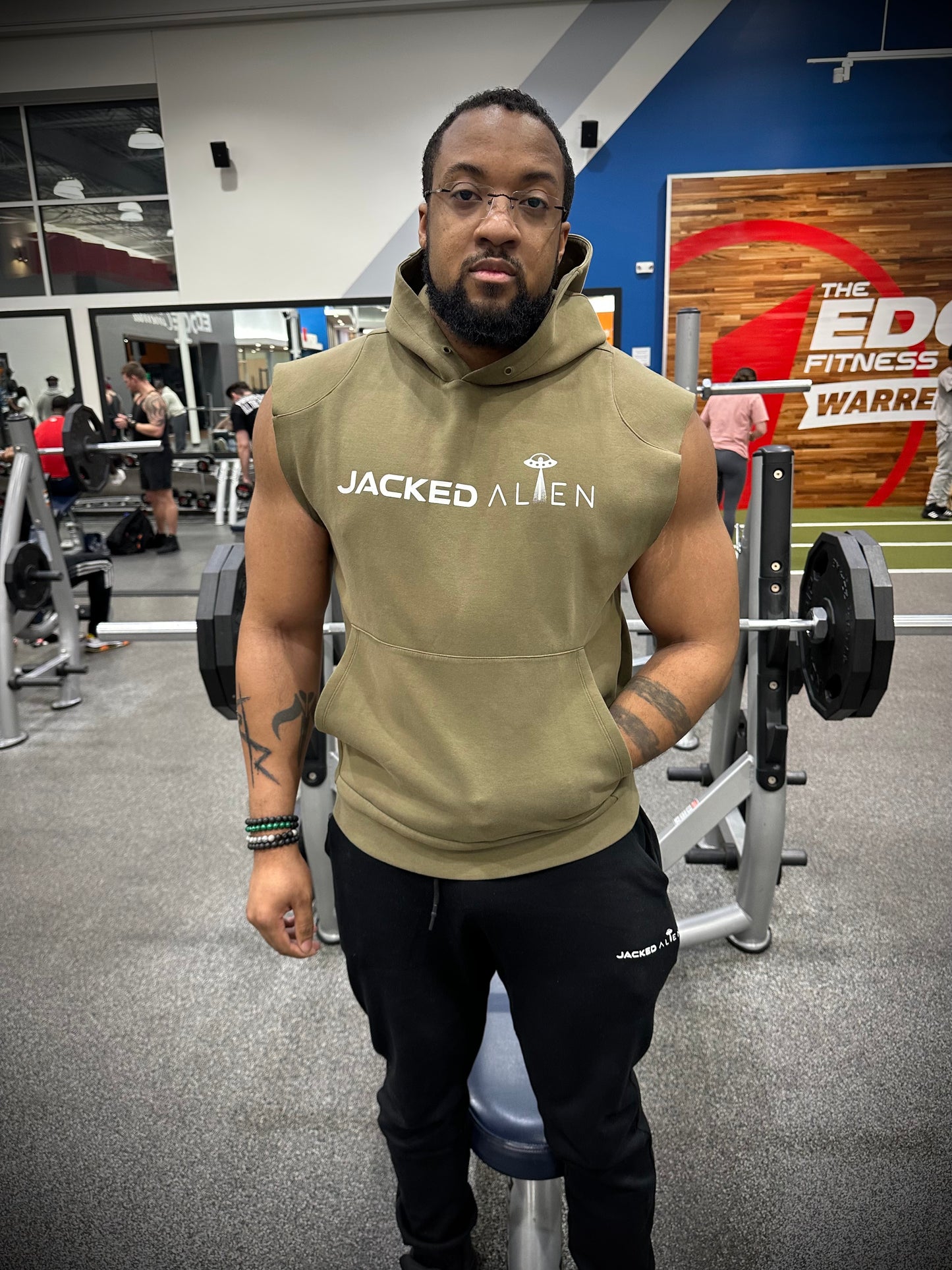 Jacked CLUB Olive Sleeveless Hoodie