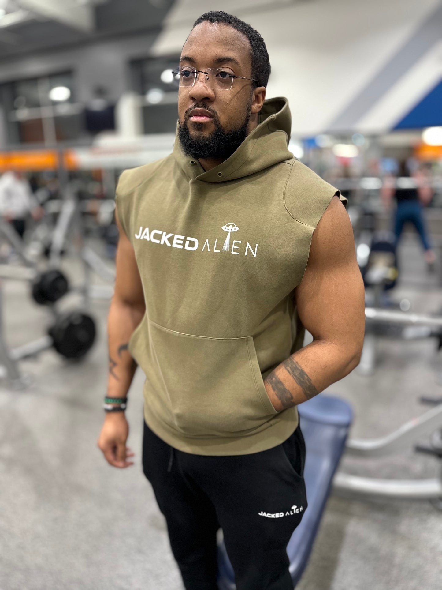 Jacked CLUB Olive Sleeveless Hoodie