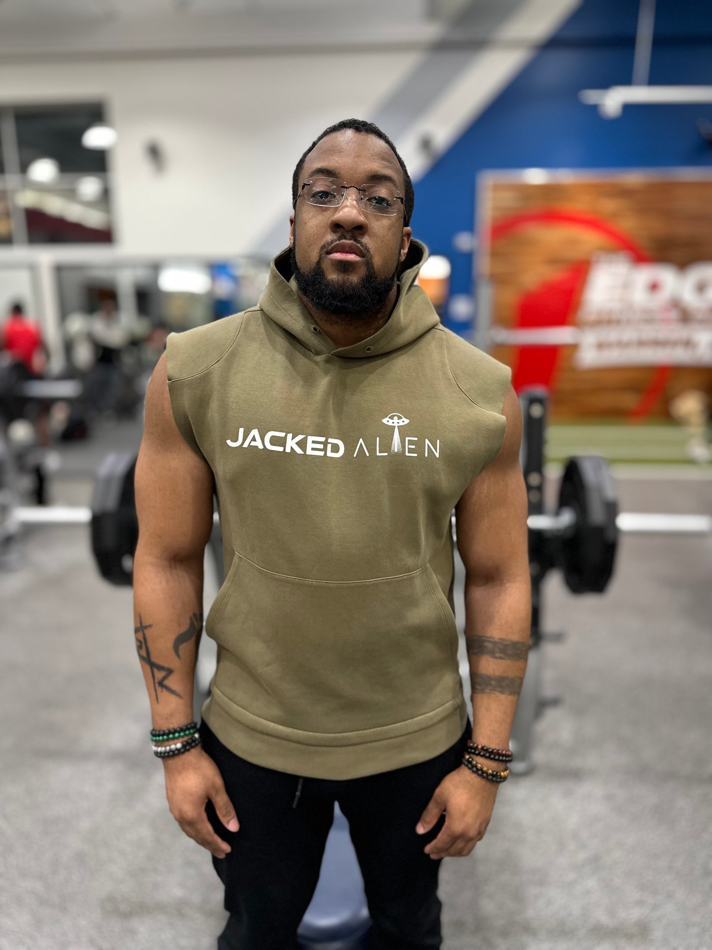 Jacked CLUB Olive Sleeveless Hoodie