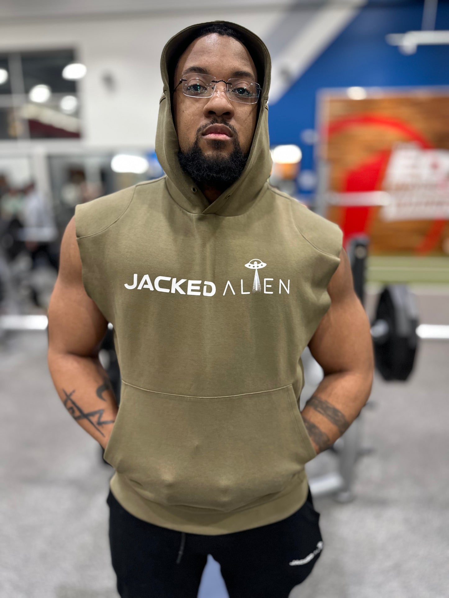 Jacked CLUB Olive Sleeveless Hoodie
