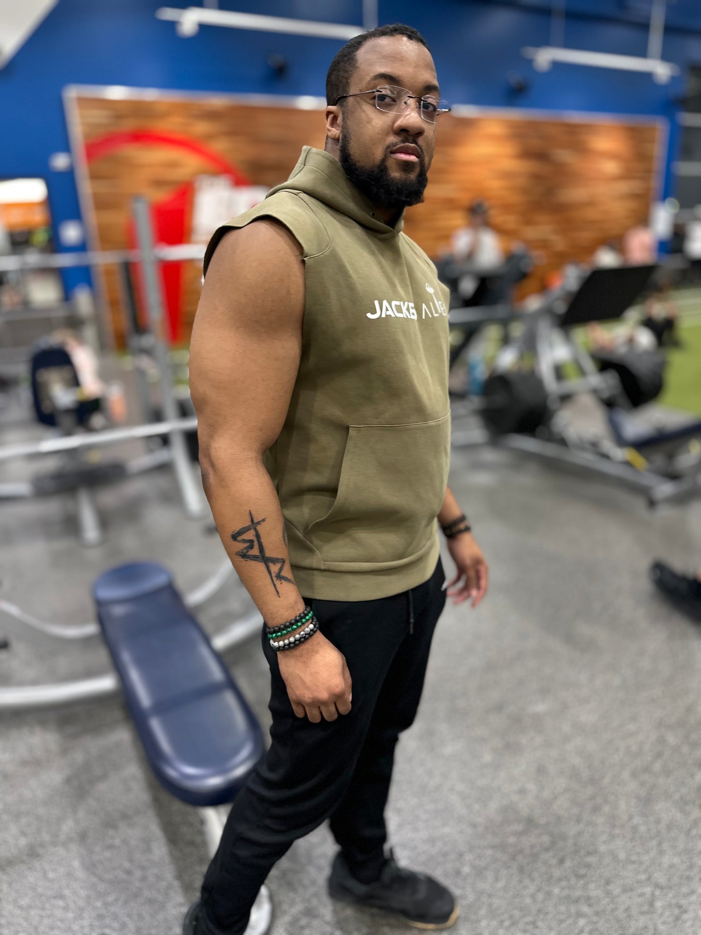 Jacked CLUB Olive Sleeveless Hoodie