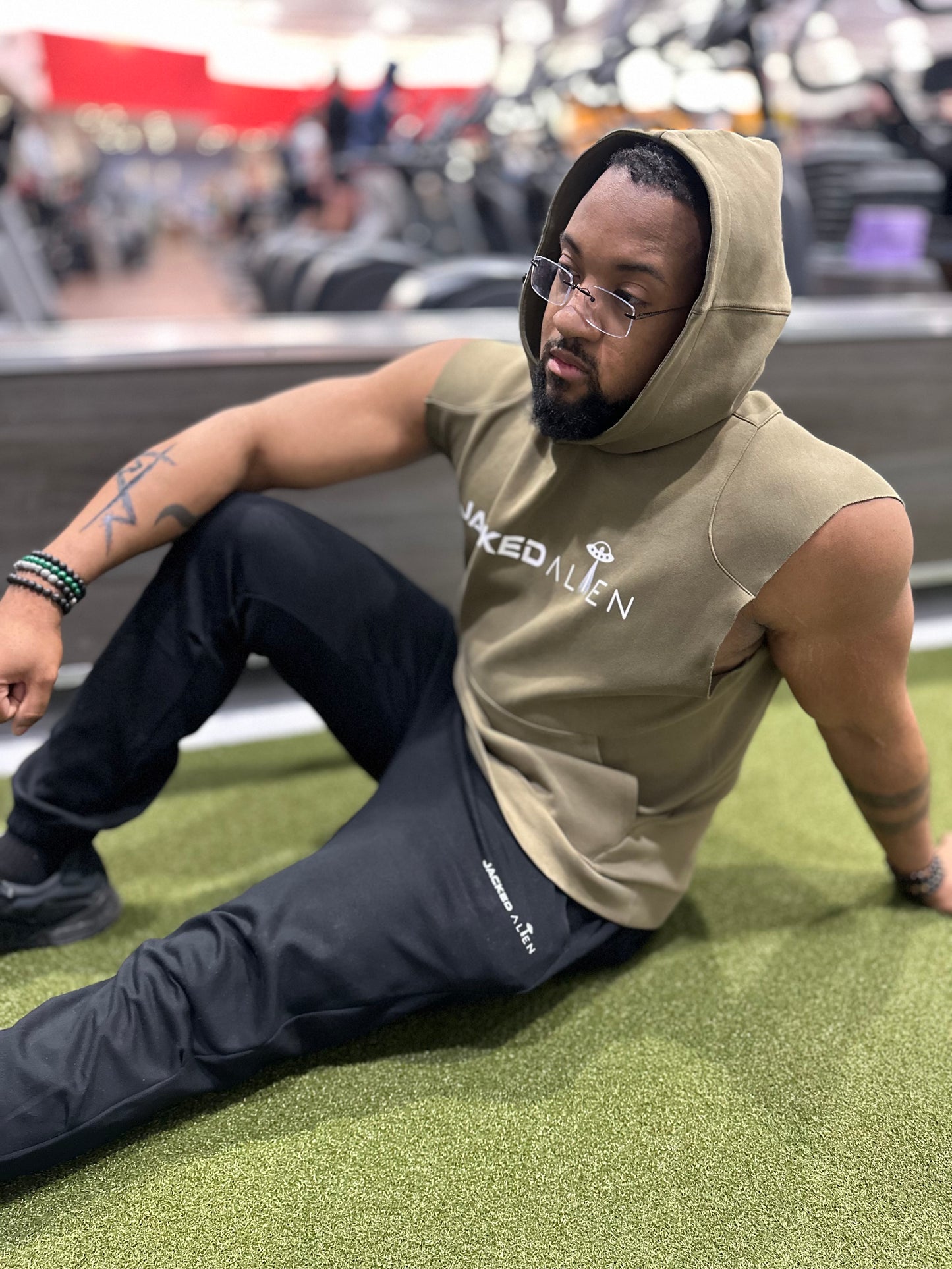 Jacked CLUB Olive Sleeveless Hoodie