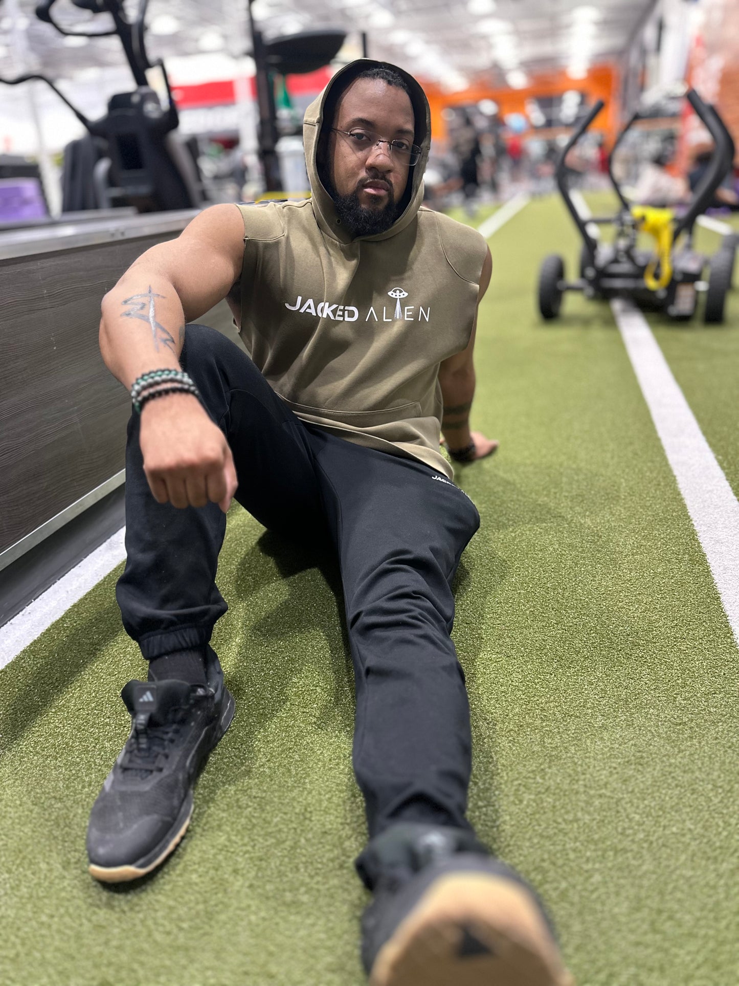 Jacked CLUB Olive Sleeveless Hoodie
