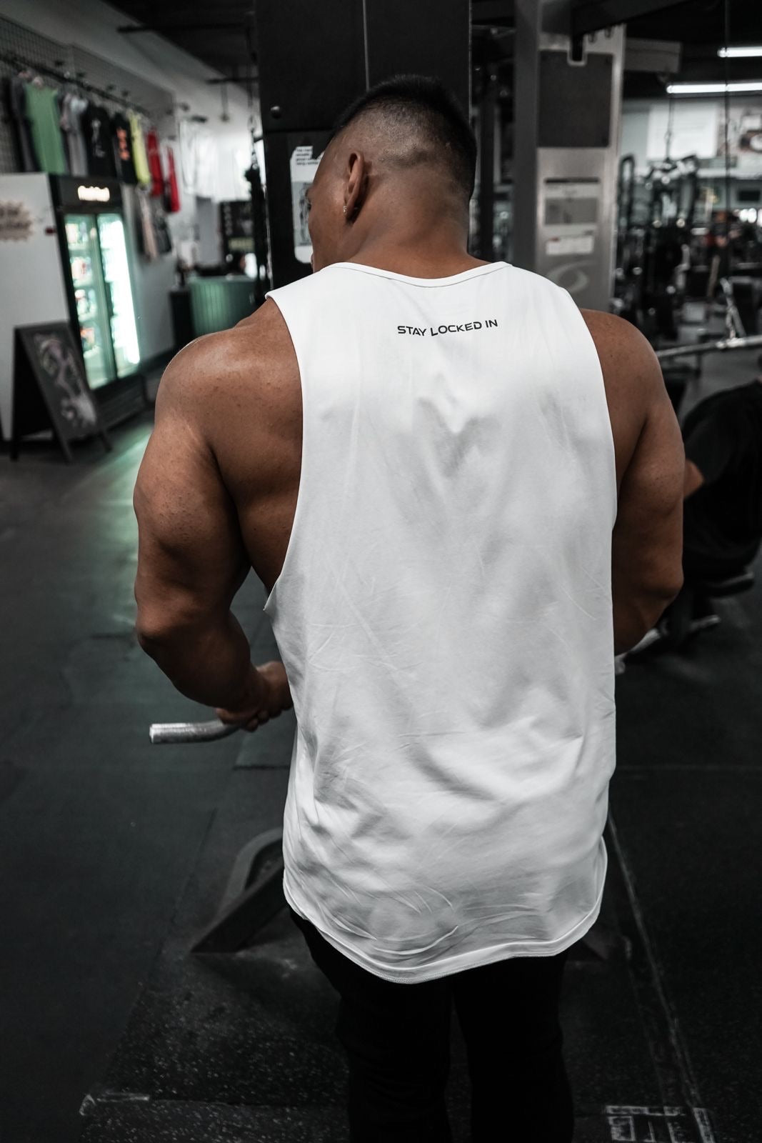 White Alien Pump Cut Off Tank Top