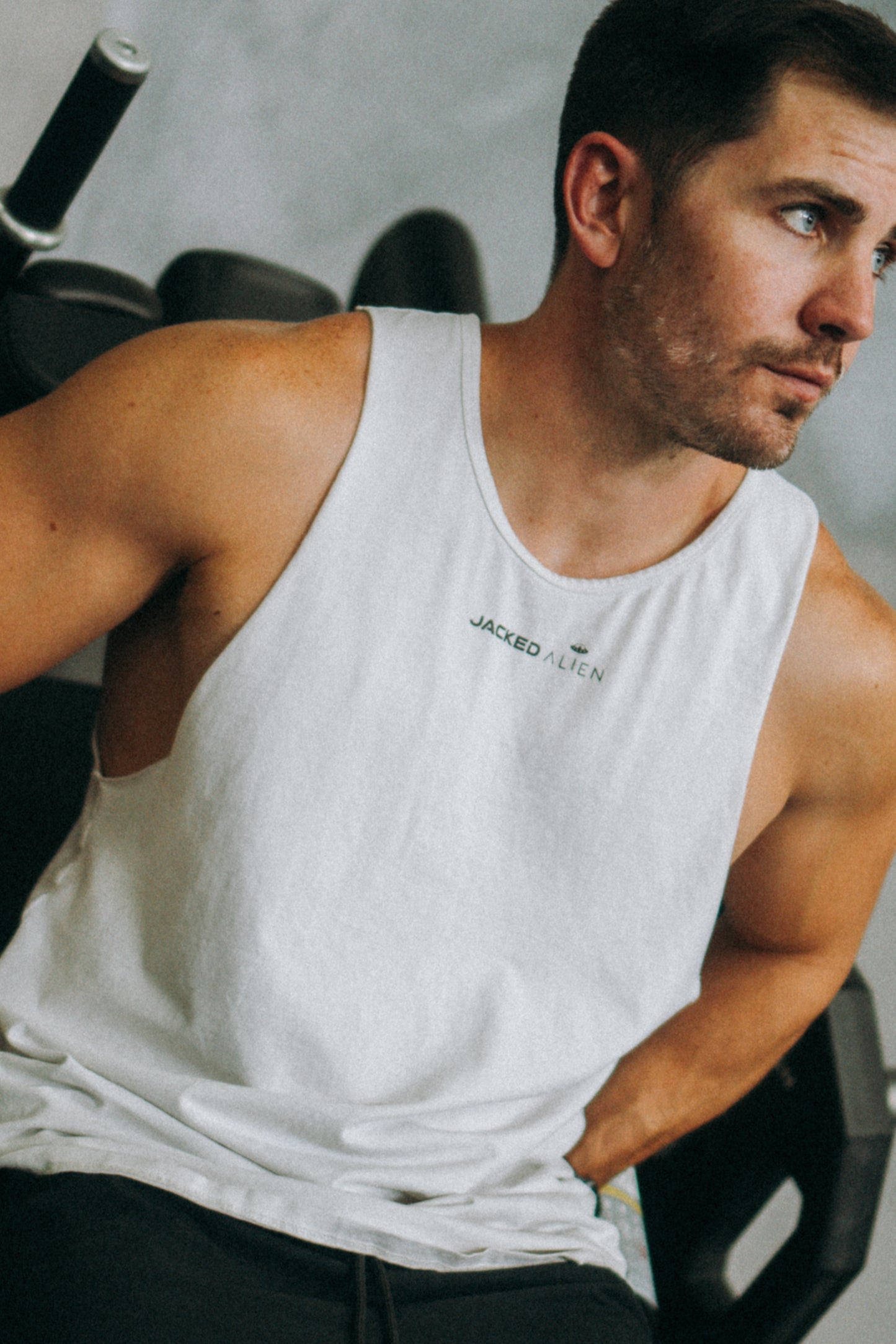 White Alien Pump Cut Off Tank Top