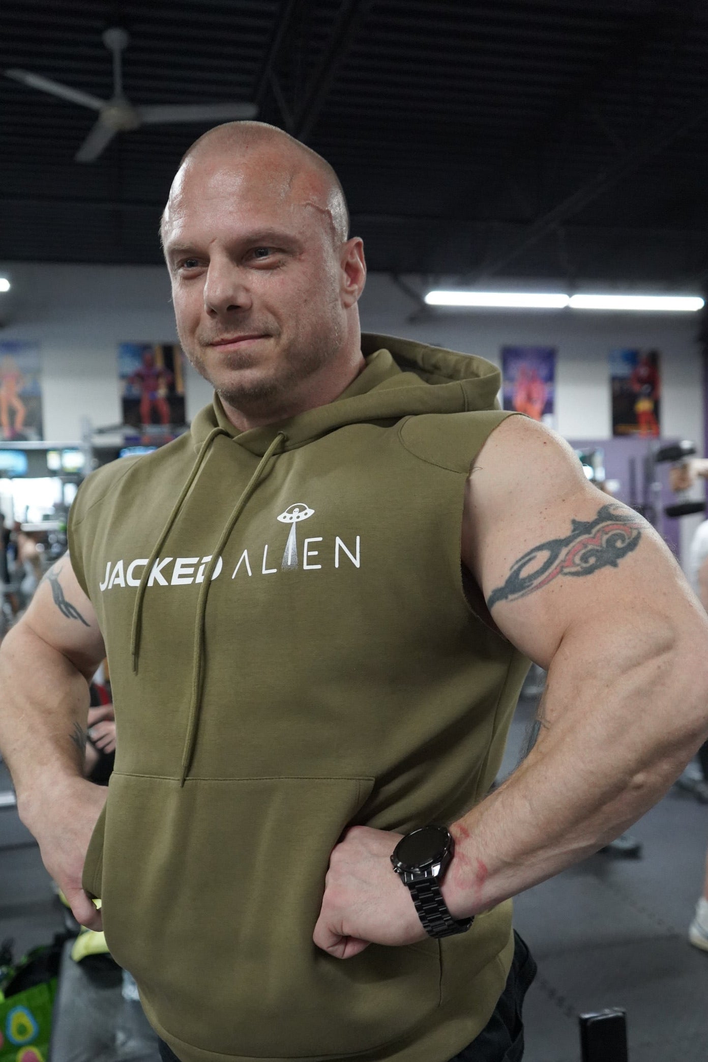 Jacked CLUB Olive Sleeveless Hoodie