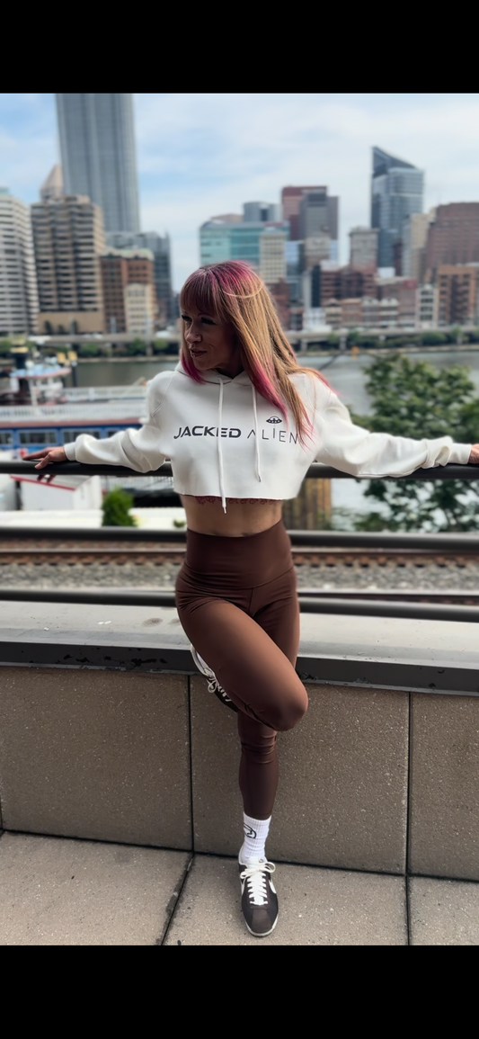 JACKED Club Cropped Hoodie - Cream White