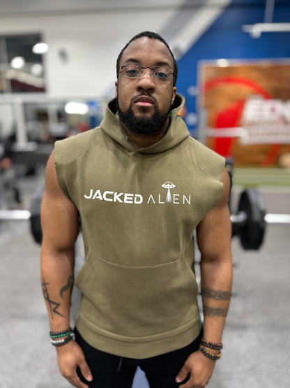 Jacked CLUB Olive Sleeveless Hoodie