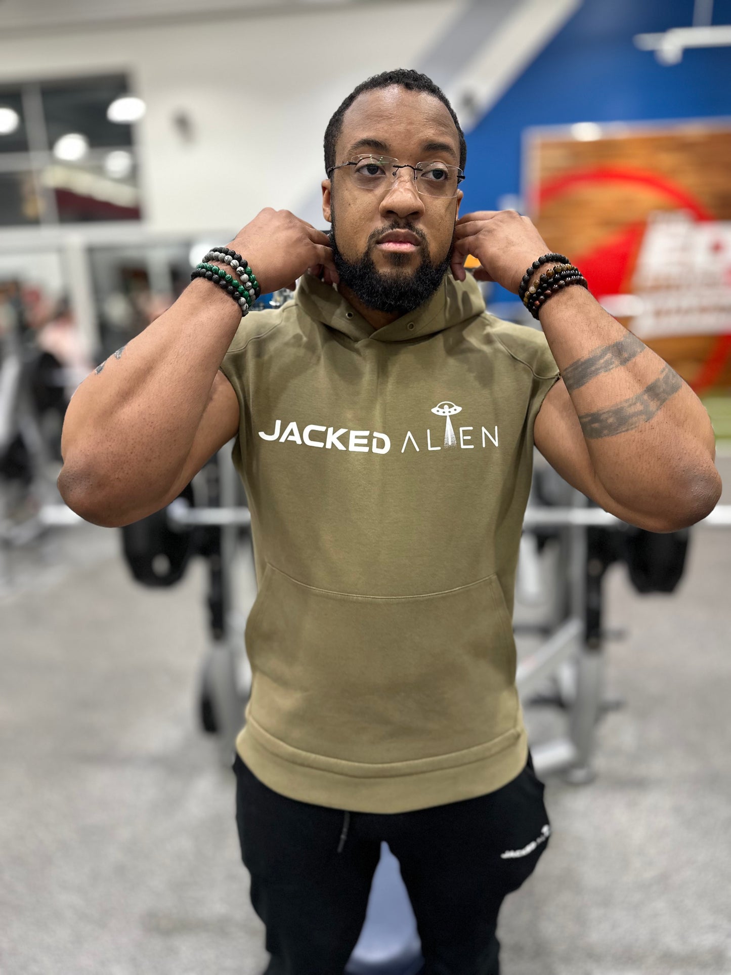 Jacked CLUB Olive Sleeveless Hoodie