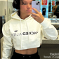 JACKED Club Cropped Hoodie - Cream White