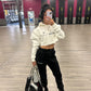 JACKED Club Cropped Hoodie - Cream White